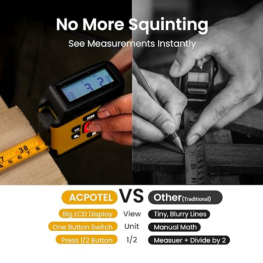 Digital Tape Measure 16 Ft - 6 Metric and Imperial Units, Easy Read Digital Measuring Tape Retractable with Fractions 1/16, Rechargeable Measurement Tool, for Distance/Area/Volume, Yellow