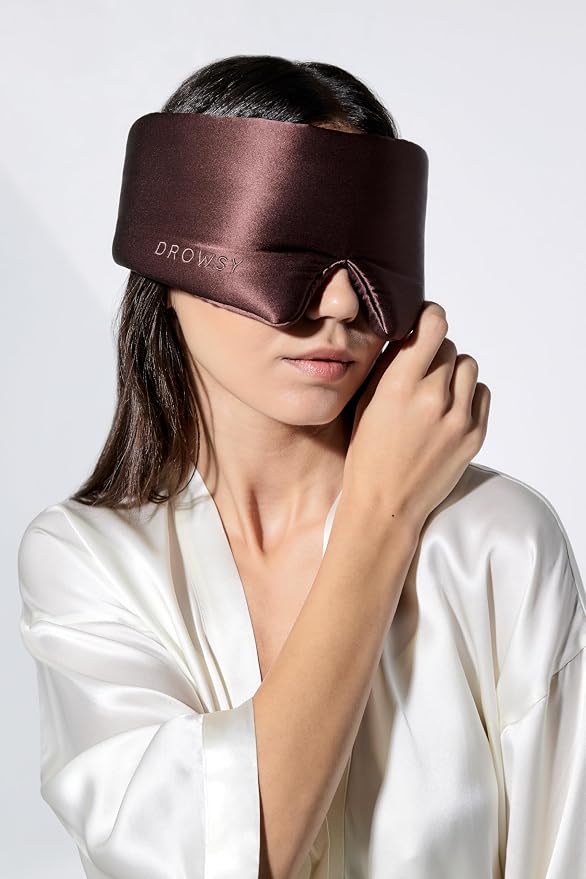 DROWSY Silk Sleep Mask - Face-Hugging, Padded Cocoon for Luxury Sleep in Total Darkness - 100% Pure Mulberry Silk (Cocoa Glow)