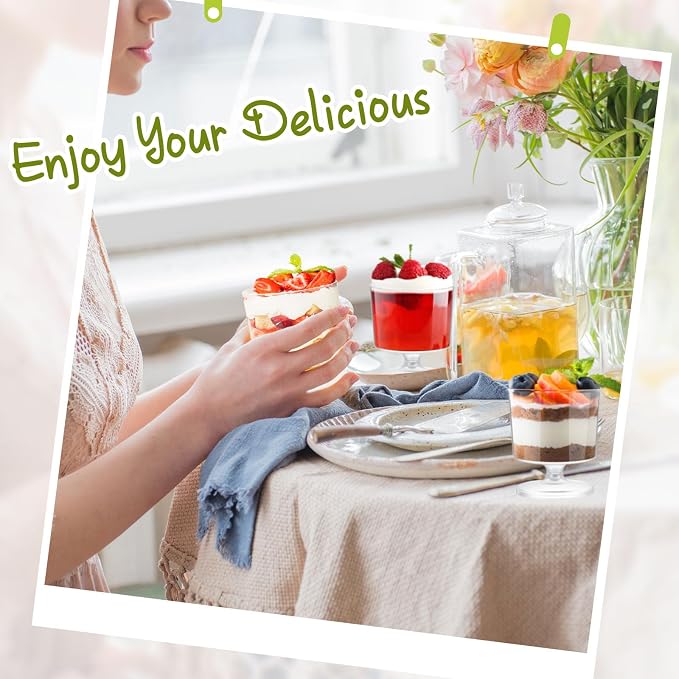 200 Pcs 2 oz Mini Dessert Cups with 200 Pcs Spoons Clear Plastic Mousse Cups Footed Trifle Bowl with Pedestal Fruit Parfait Appetizer Wine Glasses for Serving Party Wedding Birthday