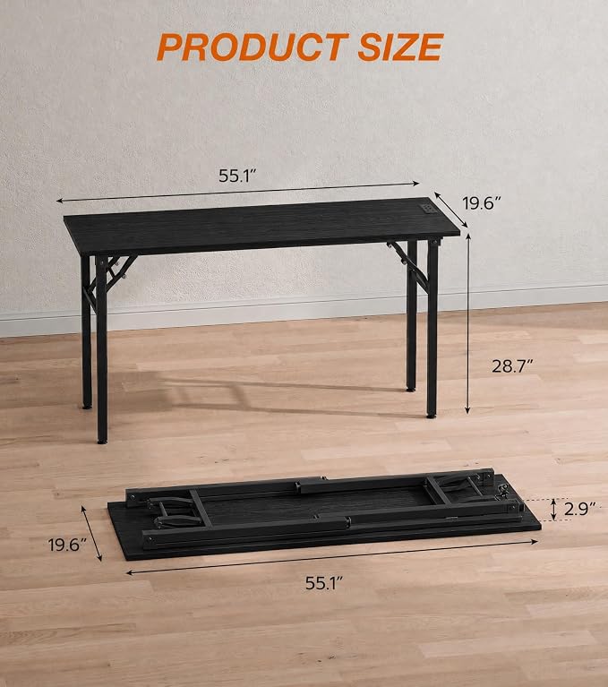 XBurmo Small Folding Desk Folding Table, No Assembly Foldable Desk Gaming Desk, 55.1-Inch Computer Table Workstation with 2 AC Outlets and 2 USB Ports for Bedroom and Home Office, Dark Oak
