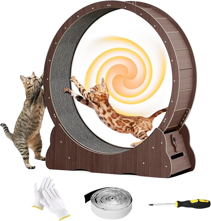 Homegroove Cat Running Wheel, 45" Large XL Cat Exercise Wheel Treadmill with Carpeted Runway for Kitty’s Longer Life (Brown)
