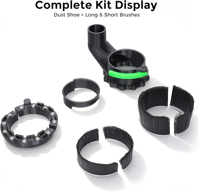 CNC Dust Shoe for 65mm & 69mm Spindles, Dual Brush, 1.5in Port | Improves CNC dust collection with 65/69mm spindle fit, dual brush sealing, magnetic access and quick-lock installation.