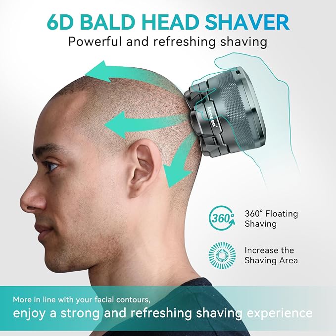 kensen 6D Head Shavers for Bald Men, Upgraded Shaver for Men with 360° Floating Magnetic Head, 100% Waterproof Wet & Dry Electric Razor, LED Display & Type-C Charging, 160-Minute Long Battery Life