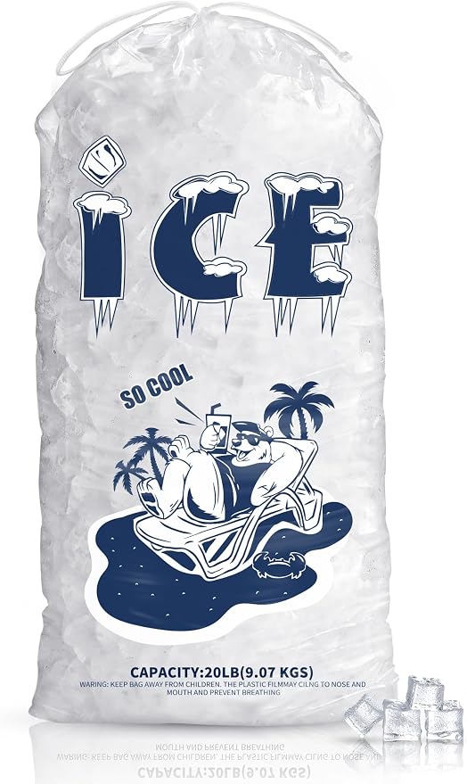 50 Pack Ice Bags 20 lb, Heavy-Duty Ice Bags with Drawstring, Portable Ice Cube Storage and Freezer Keeper (2 Mils Thickness)