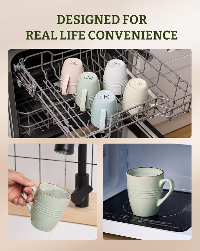 famiware Jupiter Coffee Mugs Set of 4, 14 OZ Coffee Mug, Microwave and Dishwasher Safe, Coffee Cups with Handle for Coffee, Tea, Cocoa, Milk, Light Green (Pack of 2)