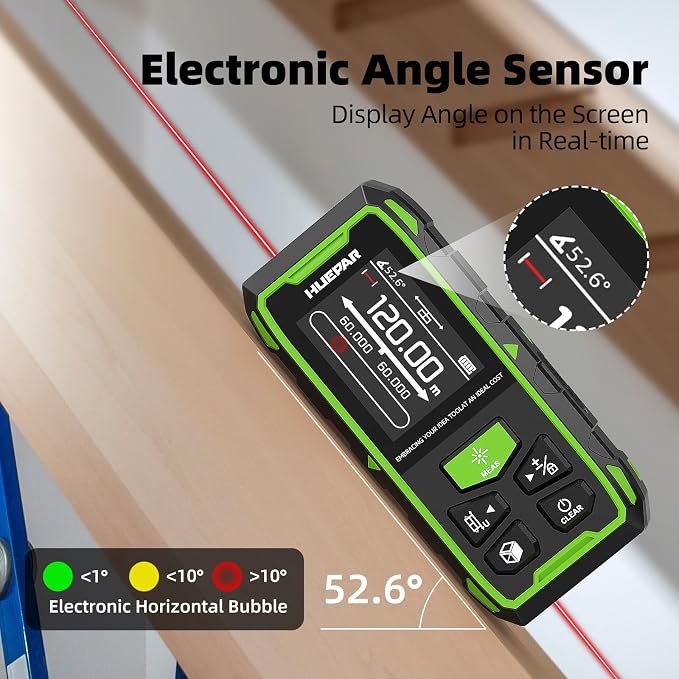 Huepar Professional 656ft/200M Dual Laser Distance Measuring Tool, 5 Years Warranty. Rechargeable Laser Room Measure Devices, Bilateral Metro Laser Measurement Tool with Angle Sensor, Magnetic Back