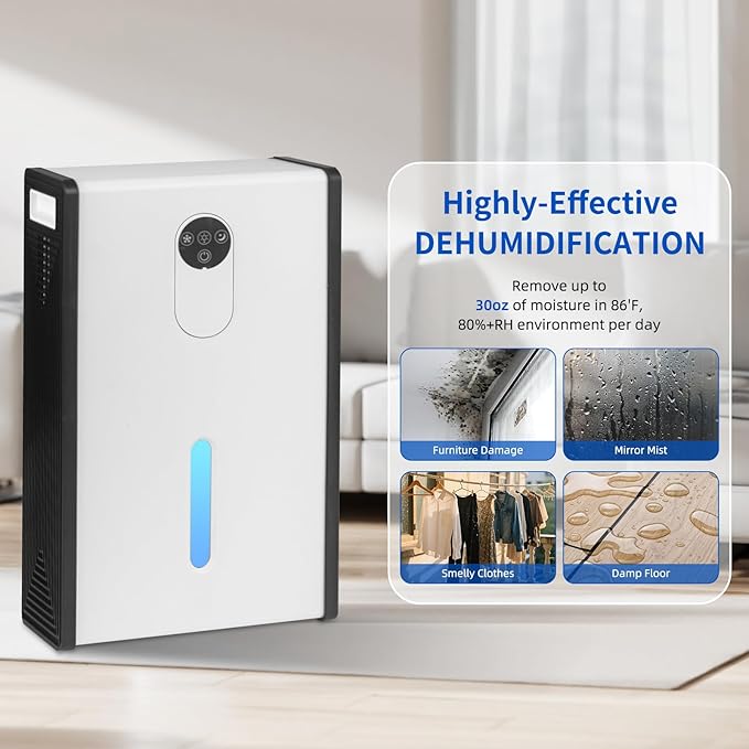 Dehumidifier for Basement, 1076 sq.ft Dehumidifiers for Home Bedroom Bathroom RV with Drain Hose, 72 OZ Quiet Portable Dehumidifier with Auto Shut Off, Auto Defrost, 7 Color LED Light, Sleep Mode