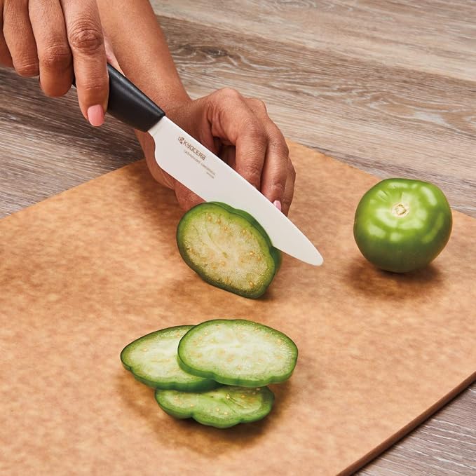 Kyocera Advanced Ceramic Revolution Series 4.5-inch Utility Knife, Black Handle, White Blade - FK-110 WH | KYOCERA Revolution 4.5-Inch Utility Knife: Ultra-Sharp Japanese Zirconia Blade for Precise Cutting of Fruits and Vegetables