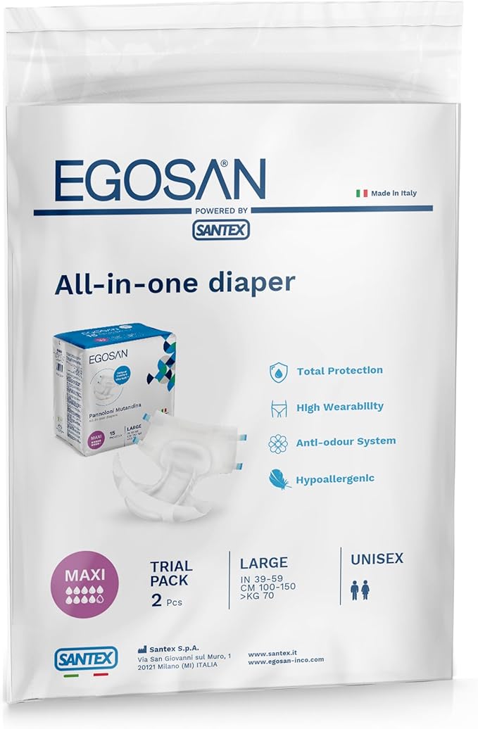EGOSAN Maxi Incontinence Adult Diaper Brief Maximum Absorbency and Adjustable Tabs for Men and Women (Diapers, 2 Count (Large Sample))