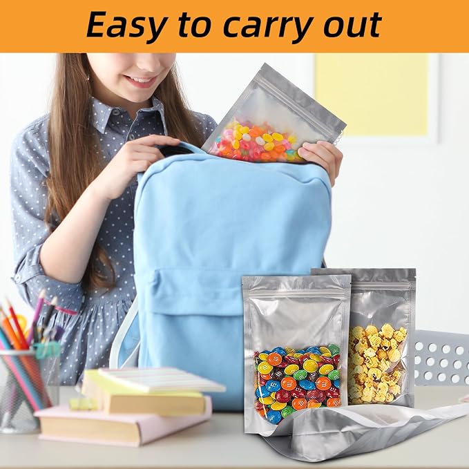 Wisesorb 1 Quart 120 Packs Mylar Bags For Food Storage, 7"x 10" Mylar Bags With Window, Freeze Dried Candy Bags, Reusable Storage Bags For Food, Mylar Food Storage Bags for Long Term Food Storage
