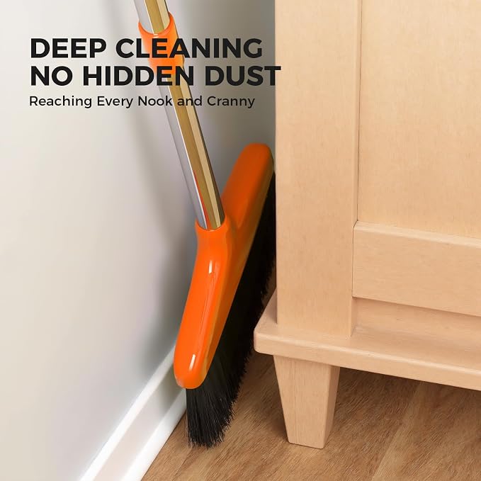 Handy Broom 2 Pack, Indoor/Outdoor Brooms, Duty Kitchen Broom, for Home Garage Kitchen Office Courtyard Lobby Patio Lawn Concrete (2, Orange)