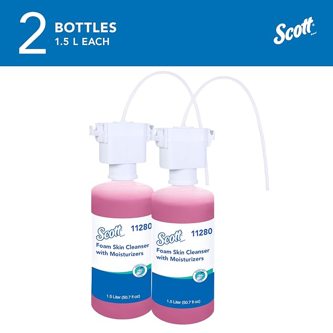 Scott Professional Foam Hand Soap with Moisturizers (11280), 1.5 L, Foaming, Pink, Floral Scent, Under-Counter Refills for Kimberly-Clark Professional Top Mounted Dispensers (2 Bottles)