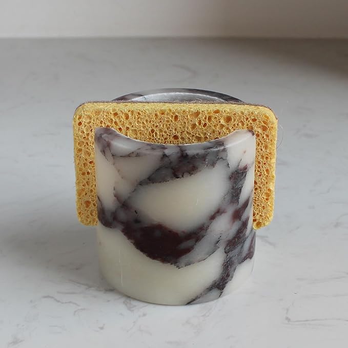 Nawgnail Natural Marble Travertine Sponge Holder for Kitchen Counter, Drying Rack, Sponge Caddy for Sink Organizer - Calacatta Viola Marble