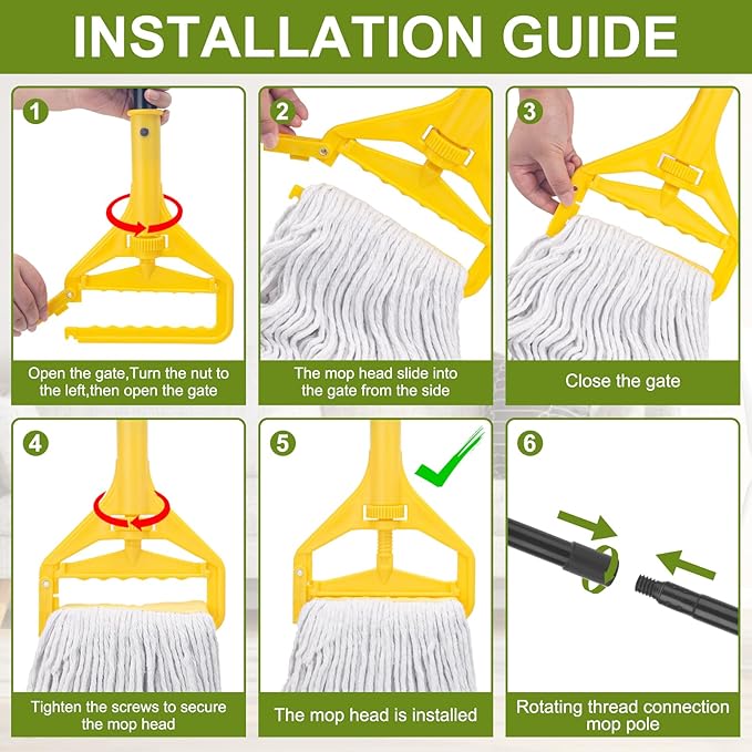 KeFanta 2 Pack Commercial Mop Heavy Duty,60 inch Long Handle Industrial Looped-End String Cotton Wet Mops for Home,Garage,Kitchen, Office, Workshop, Warehouse Floor Cleaning
