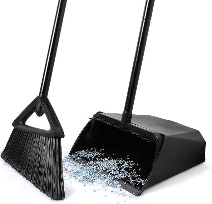 Eyliden Commercial Broom and Dustpan Set, with Long Handle, Comb Teeth Dust Pan Sweep Set for Outdoor Garages Courtyard Sidewalks Decks Indoor Home Kitchen Room Office