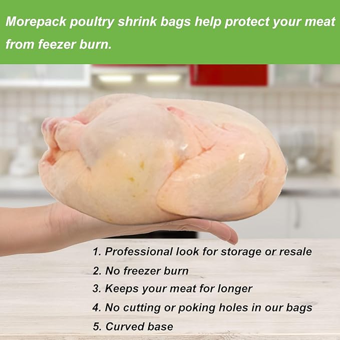 Poultry Shrink Bags,50 Pack 13x18Inches Clear Poultry Heat Shrink Wrap Freezer with 50 Zip Ties,a Silicone Straw for Chickens,Rabbits
