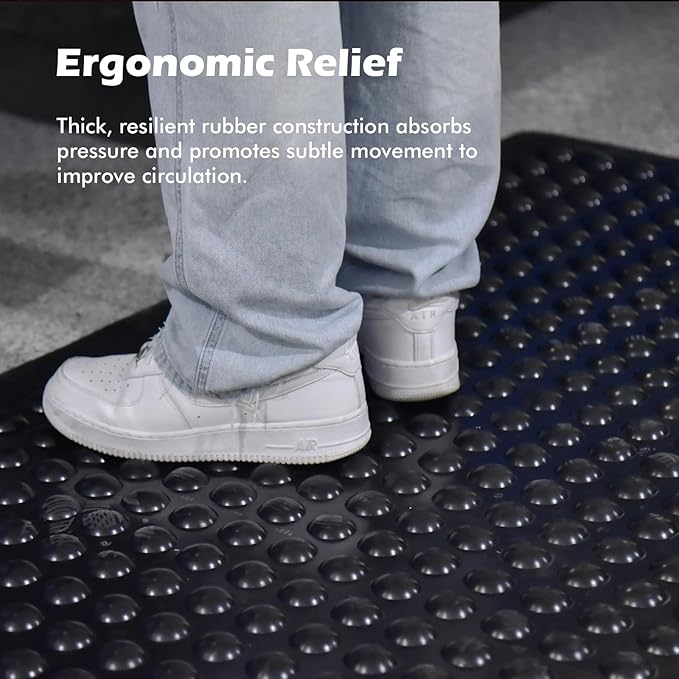 2Pack 36"x60" Black Rubber Bubble Anti-Fatigue Workplace Mat, Non-Slip Comfort Standing Floor Mat – Indoor, Outdoor, Garage, Workshop, Kitchen