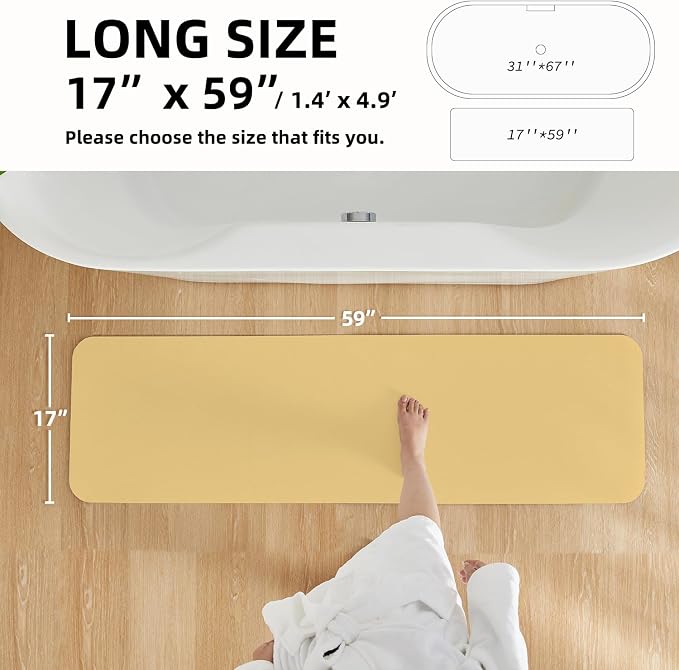 TYUU Bathroom Mat Quick Dry, Bathroom Rugs Non Slip Washable Thin Absorbent Bath Mat Fits Under Door Bathroom Floor Mat Perfect for Bath, Shower, or Sink 17"x59" Light Yellow
