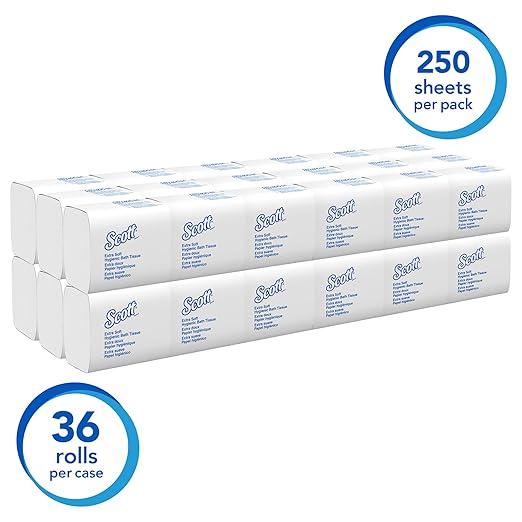 Scott® Hygienic High-Capacity Folded Bath Tissue, Bulk (48280), 2-Ply, White, Single-Pull, (250 Sheets/Pack, 36 Packs/Case, 9000 Sheets/Case)