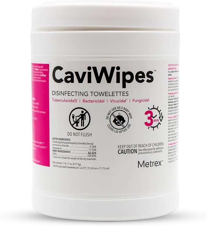 Metrex CaviWipes Disinfecting Towelettes – Durable Non-Woven Disinfecting Wipes for Hard, Non-Porous Surfaces in Healthcare & Laboratory Settings, Pre-Saturated with CaviCide – 160 Wipes (Pack of 1)