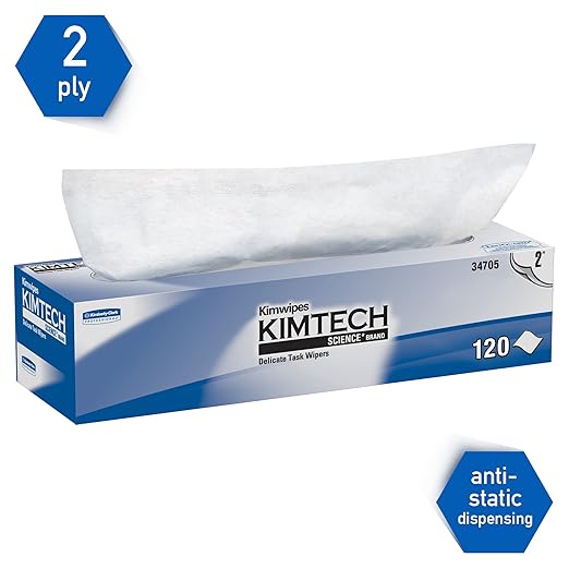 Kimtech 34705 Kimwipes Delicate Task Wipers, 2-Ply, 11 4/5 x 11 4/5, 120 per Box (Case of 15 Boxes),White
