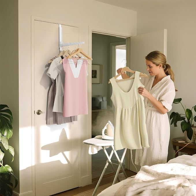 Over The Door Hanger Folding Clothes Drying Rack, Double Fold Hanging Door Hooks Coat Rack with Hooks for Indoor Laundry Room Compact Small Space Foldable Portable Door Hanger Hook Collapsible- 2 Pack