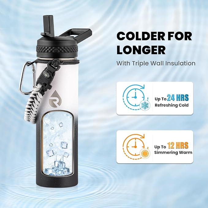 RAYMYLO Insulated Water Bottle 20 oz, Triple Wall Vacuum Stainless Steel (Cold for 24Hrs, Hot for 12Hrs), Leak Proof & Non-BPA, Modern Water Bottle Jug for School with Straw Spout Lids