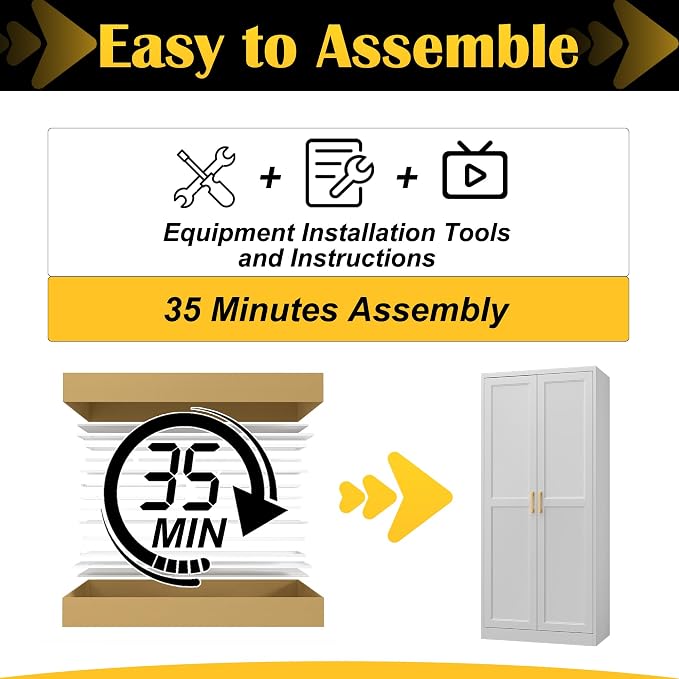 Steeloong 71"Metal Pantry Storage Cabinet with Doors & 4 Adjustable Shelves | Kitchen Pantry Cabinet,White Kitchen Cabinet with 2 Gold Handles,Tall Cabinet for Livingroom,Pantry, Bathroom,Kitchen