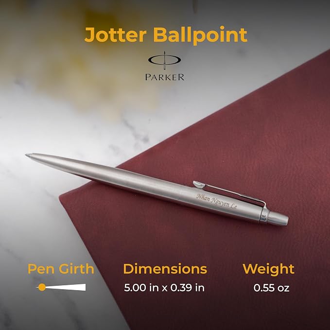 Parker Jotter Ballpoint Pen, Stainless Steel with Chrome Trim, Custom Engraved — Graduation, New Job, Promotion, or Office Gift