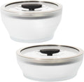 Anyday 4-Pc Medium Microwave Cookware Glass Food Storage Set (Black Sesame) | Plastic-Free Containers, Stackable Steamer with Vented Lid, Microwave-Safe Reheating, Steaming Vegetables, Rice