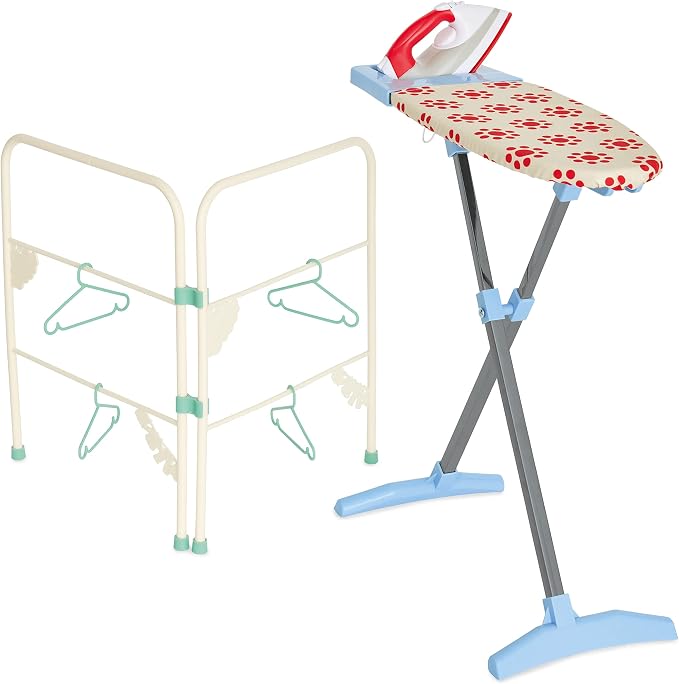 Casdon Ironing Set | Toy Ironing Board and Iron for Children Aged 3+ | Folding Clothes Airer and Hangers Included!