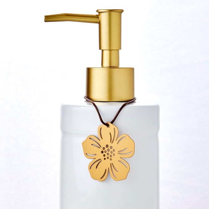 SKL Home Seasonal Charm Soap/Lotion Dispenser Gift Set with 4 Interchangeable Stainless Steel Charms, Refillable for Bathroom & Kitchen, Warm Gold