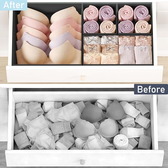 DIMJ Drawer Organizer Clothes 26 Pack - Foldable Baby Organizers and Storage & Closet Organizers for Bedroom, Closet - Nursery Organization Dresser Dividers for underwear, Sock,Bra, Belt, Tie,Black