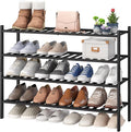 viewcare Black 4-Tier Long Shoe Rack, Bamboo Wood, 33-Inch