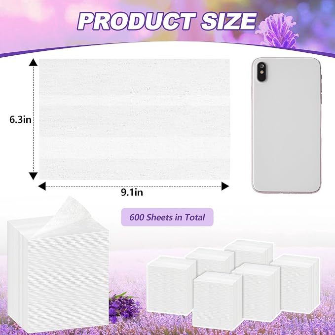 600 Count Dryer Sheets Bulk Fabric Softener Lavender Scent Dryer Sheets Naturally Softens and Removes Static Cling, Ideal for Large Households, Sensitive Skin