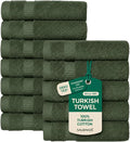 SALBAKOS 12-Piece 100% Turkish Cotton Washcloths and Face Towels, Green | 13x13 in Standard Size Small Towel, Multi-use Bathroom & Kitchen, Thick Super Soft Absorbent Durable, Oeko-Tex Made in Turkey