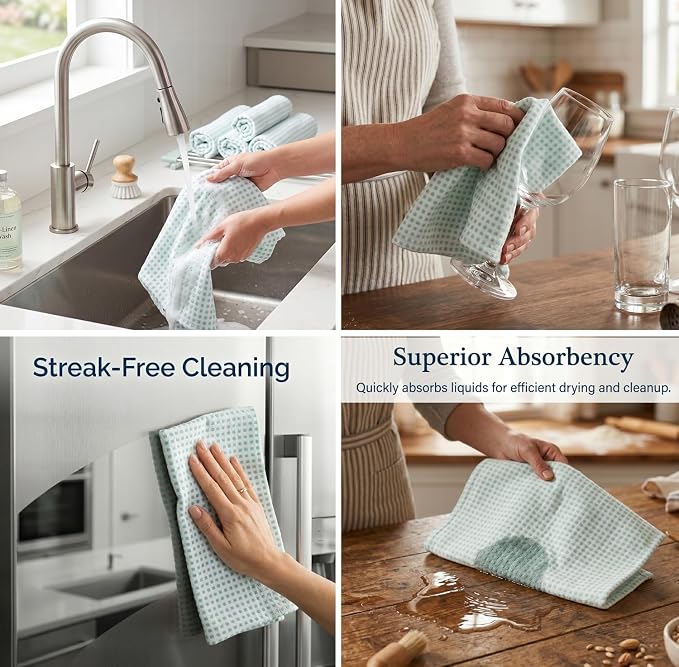 Urban Villa Kitchen Towels Cotton Dish Towels 20”x30” (Set of 6) Aqua White