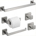 5 Piece Bathroom Hardware Set Brushed Nickel, SUS304 Stainless Steel Towel Bar Set, Modern Square Accessories with 16 Inch Rack Toilet Paper Holder Robe Hooks (Brushed Nickel)