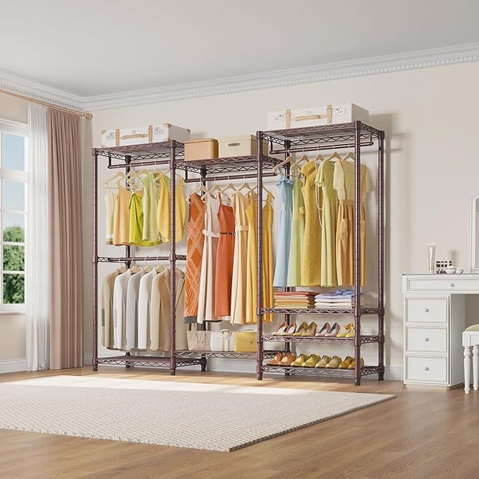 VIPEK V5 Portable Closet Wardrobe Heavy Duty Clothes Rack Metal Freestanding Clothing Racks, Adjustable Custom Closet Racks with 4 Hanging Rods & 8 Shelves, 68.9" Lx15.7 Wx76.4 H, Bronze