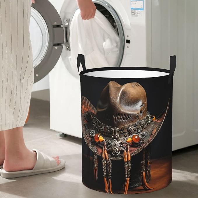 American West Rodeo Hat Large Foldable Laundry Basket Hamper,Storage Basket Bin With Handles,For Bathroom,College
