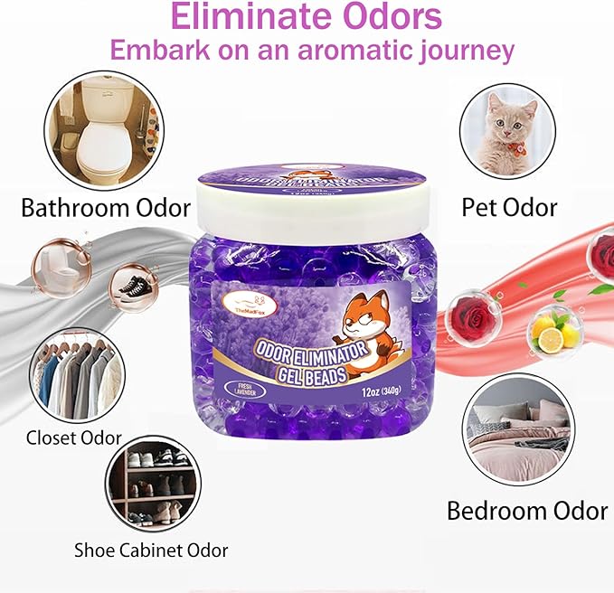 2 Pack Odor Eliminator Gel Beads, 12 oz, Scented Gel Air Freshener, Pet Odor Eliminator for Bathroom, Closet, Pet Area & RVs, Lasts 90 Days for Improved Home Fragrance, Fresh Lavender