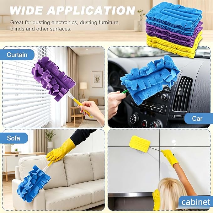 Reusable Chenille Microfiber Dust Duster Set, Duster with 5 Pcs Washable Cloth Covers, 360° Electrostatic Duster Refills, Chenille Dusters for Multi-Surface Home Cleaning Free Bathroom Brush (3set)