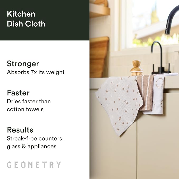 GEOMETRY Dishcloth – Evergreen Collection – Quick-Dry, Ultra-Absorbent, Reusable Microfiber Kitchen Towels for Drying & Cleaning - Pebble Play - 3-Pieces