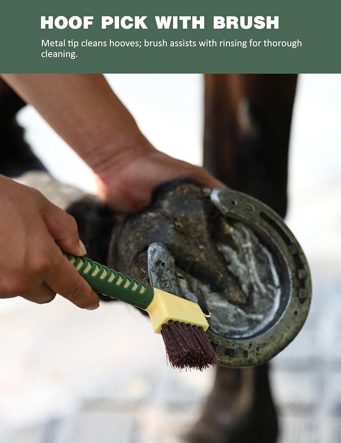 Horse Grooming Kit, 9 Piece Grooming Brush Set with Silicone Curry Comb for Bathing & Shedding Pasture Glow