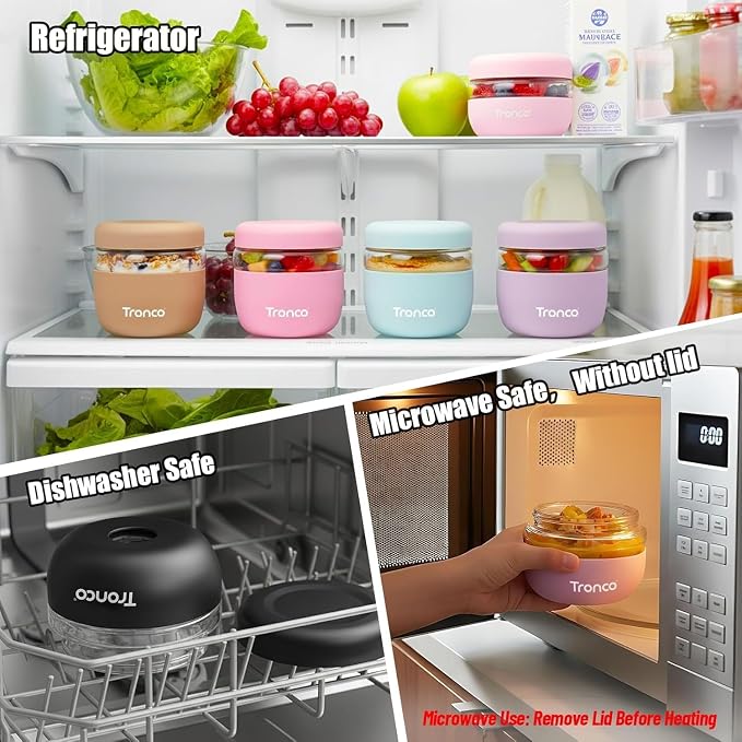 Tronco 32 oz Glass Food Storage & Lunch Bowl Containers with Airtight Lids | Leak & Spill Proof Meal Prep Container & Food Storage Jar for Lunch, Salad, Oats, Soup, BPA-Free, Microwave & Dishwasher Safe