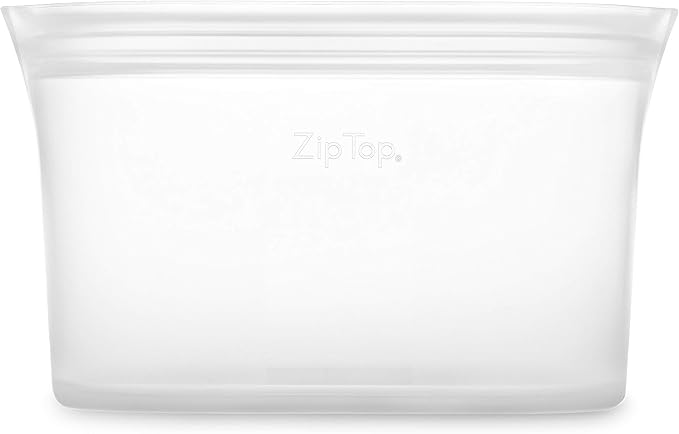 Zip Top Reusable Food Storage Bags | Large Dish [Frost] | Silicone Meal Prep Container | Microwave, Dishwasher and Freezer Safe | Made in the USA