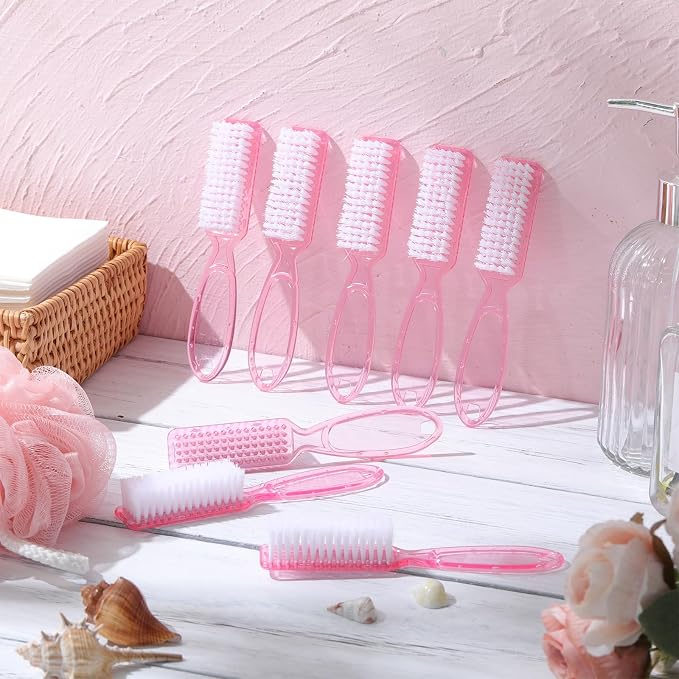 Patelai 200 Pcs Handle Grip Nail Brush Bulk Fingernail Brushes Pedicure Brush for Feet, Toes and Cleaning Fingernail(Clear Pink)