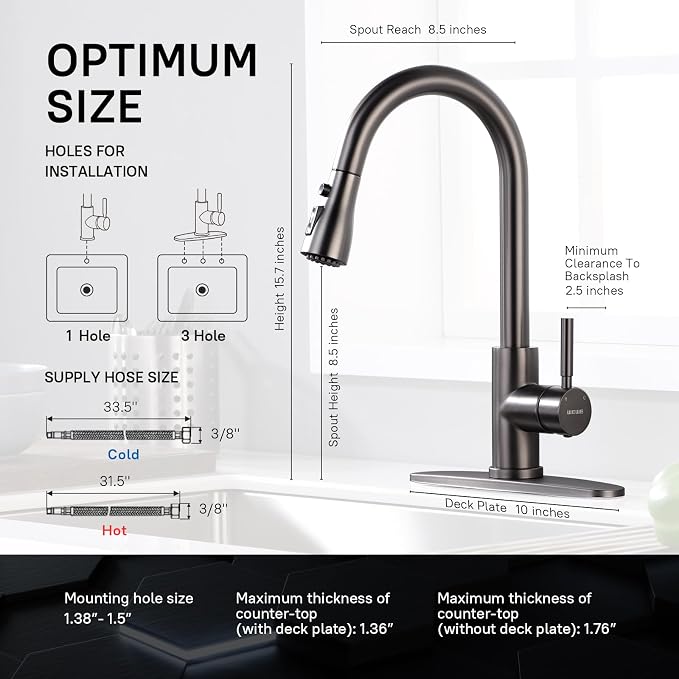 WEWE Black Stainless Kitchen Faucet with Pull Down Sprayer, Single Handle Commercial Modern RV Laundry Stainless Steel Sink Faucet for Rv Kitchen Bar
