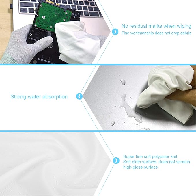 150Pcs Cleanroom Wipes, Anti Static Dustless Polyester Industrial Wipes Soft Knit, for Accurate Printing Optical Electronic Equipment Cleaning