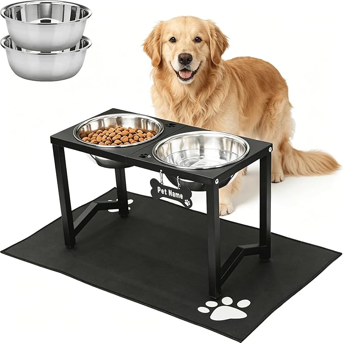 Elevated Dog Bowls, Metal Raised Dog Bowl Stand with 2 Thick 85oz Capacity Stainless Steel Food Bowls & Non-Slip Mat - 13" Tall for Large Breeds